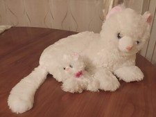 2 Peluches chat 50 cm + chaton, câlins doux blanc rose, à adopter