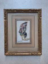 Dessin ancien Original encadré Signé Mode Tableau Portrait Homme Costume époque