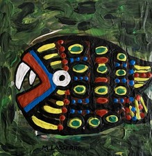 Tableau Art Brut Acrylique Sur Toile Signé