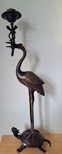 Bougeoir en bronze japonais héron ou grue sur tortue