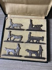 Joli Coffret 6 porte couteaux Art déco Métal régule numéroté Chasse Animaux