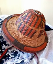 Collection Chapeau Ancien de Paysan Africain,  coiffe ancienne, Paille Et CUIR