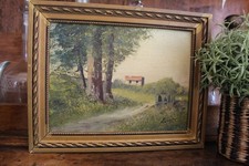 Tableau ancien paysage champêtre-Huile sur bois  signé-Dans le style Barbizon