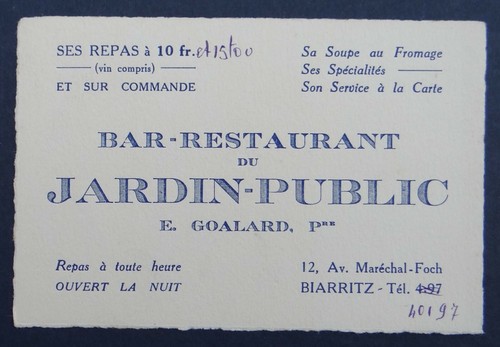 Carte visite bar restaurant - de,