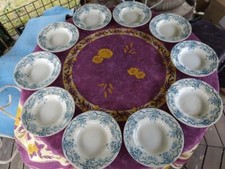 10 Assiettes Creuses Faience de Longwy Modèle Manon Décor Floral Bleu 23cm