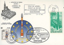 AR27La : 2.7.85 - Carte “Ariane V14 - rencontre entre GIOTTO et la comète HALLEY