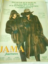 Une page Publicité 1993  Jama Fourrures Blousons Vison Manteau