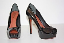 SCHUTZ Escarpins Très Hauts Talons Fins Cuir Vernis Noir T 37 TTBE