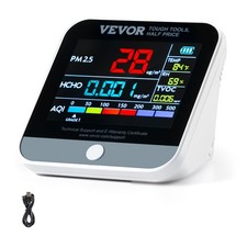 VEVOR Moniteur de qualité air 8en1 détecteur CO2 PM1.0/2.5/10 testeur HCHO TVOC