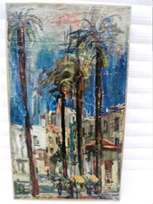 SOURDILLON Berthe (1895-1976) "Les palmiers d'Antibes"  Huile / toile marouflée