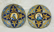 ITALY ITALIA 2 ASSIETTES TABLEAU DÉCORATION MURALE MAJOLIQUE ITALIE 19EME XIXEME