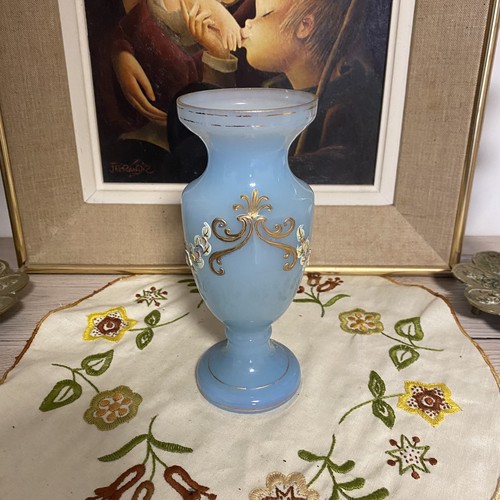 Joli vase opaline bleu - en,
