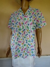 CHEMISIER TUNIQUE BLANC IMPRIME GANT /CHAPEAU/FLEUR NEUF  T 42/44