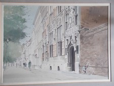 Superbe grande  aquarelle de Jérémy BARLOW maison communale de DELFT Hollande