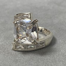 Superbe bague argent zirconium bijou ancien bague argent massif T54 silver ring