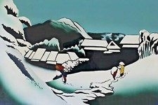 Tableau de laque, panneau, Vietnam, Chine, Japon, Corée, Asie, paysage d'hiver.