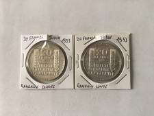 France 2 Pièces Argent 20 francs Turin 1933 Rameaux Courts.Rameaux Longs