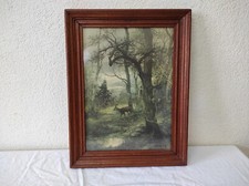 Cadre en bois 39 x 30 cm dessin Cerf dans les bois 33 x 24 cm