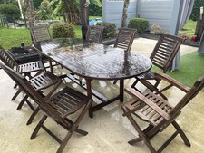 Salon de jardin en teck - table ovale extensible - 6 places Repliée