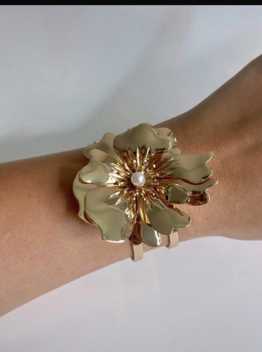 Bracelet fleur acier - -,