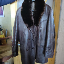 canadienne vintage  cuir marron et col mouton taille XL