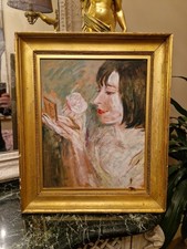 Peinture Ancienne Huile Sur Carton Encadrée Portrait De Femme 