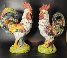 Paire De Grand Coq En Faïence