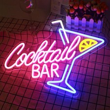 Enseigne néon BAR cocktail LED alimentation USB 40x32cm