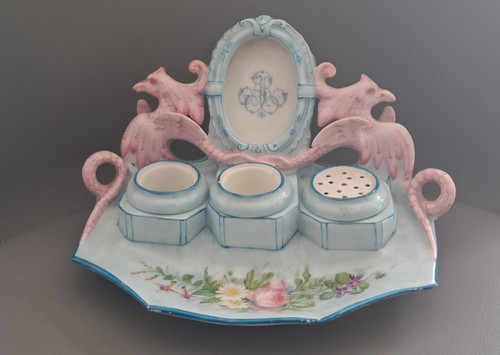 Encrier rocaille faience - rocaille,