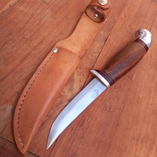 Joli Couteau de Chasse PUUKKO FROSTS Made In SWEDEN Manche Bois avec Étui Cuir