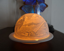 Photophore biscuit porcelaine BERNARDAUD Limoges bateaux / voiliers -  Ø 11,5 cm