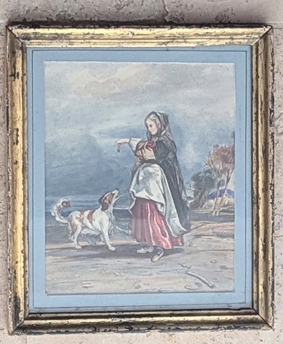 Aquarelle xixème encadrée - aquarelle,