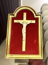 Ancien Tableau Crucifix Signé Christ XIXéme Dieppois Dieppe Antique Reliquaire