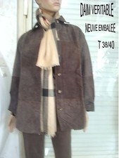 VESTE EN DAIM VÉRITABLE CROÛTE DE CUIR MARRON NEUVE T 38/40