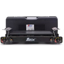 Réchaud à gaz Imex 2 feux en acier inoxydable - réchaud de camping avec barbe...