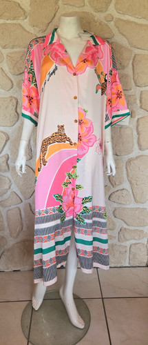 Robe chemise rose jungle