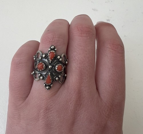 Bague argent corail - en,