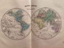 CARTE ANCIENNE - MAPPE MONDE - DEUX EMISPHERES - GRAVURE - CHARTIER - 1878