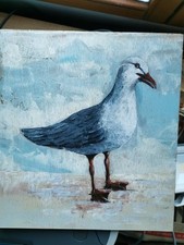 mouette, peinture sur panneau