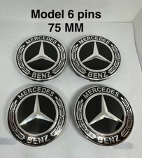 4 Caches Moyeu Mercedes 75 mm noir Logo embleme Jante Centre De Roue 6 pins