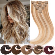 Straight Extensions A Clip Cheveux Naturel 8BANDES De Cheveux Humains 21-66CM FR