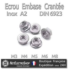 Ecrou Hexagonal Embase Crantée, Inox A2, DIN 6923, M3 M4 M5 M6 M8, 5 à 100 pcs