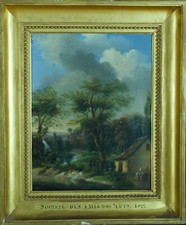 Tableau ancien paysage cascade