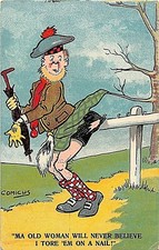 Carte Postale Comic Scotsman - Kilt - Clou - Déchirure - Femme - Comicus