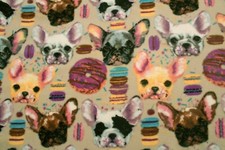 Polaires Fleece DTY (250g) imprimé, Motif bouledogues français, 50 x 160cm