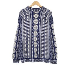 Pull Vintage Nordique Norvégien Bleu Fair Isle En Laine Rare Femme Taille 2XL