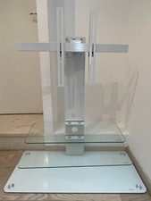 Meuble Support TV en verre trempé et acier blanc