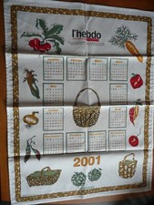 TORCHON  calendrier 2001  tissu coton - motif  Fruits et légumes panier - neuf
