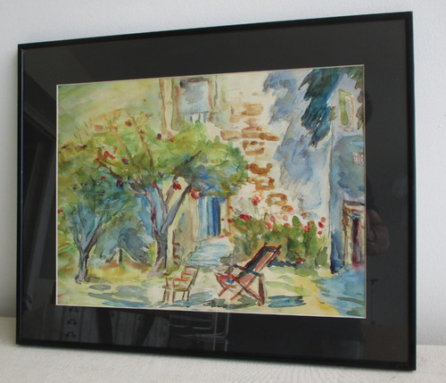 Aquarelle encadrée jardin - encadrée, "un