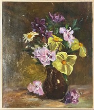Tableau HST "Vase et bouquet de fleurs" éc. XX°